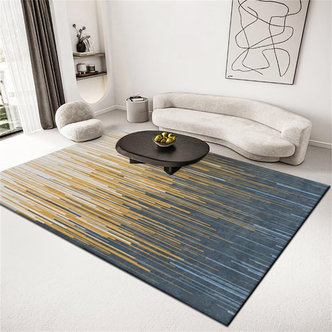Tapis de bureau bleu à rayures pour créer un espace de travail cosy