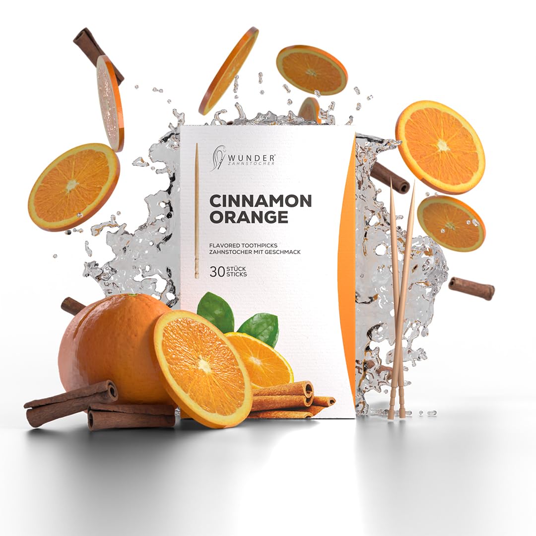 Wunder palillos de dientes con sabor - 30x palillos de dientes empaquetados individualmente - Aliento fresco - Palillos de dientes individuales con sabor (cinnamon-orange)