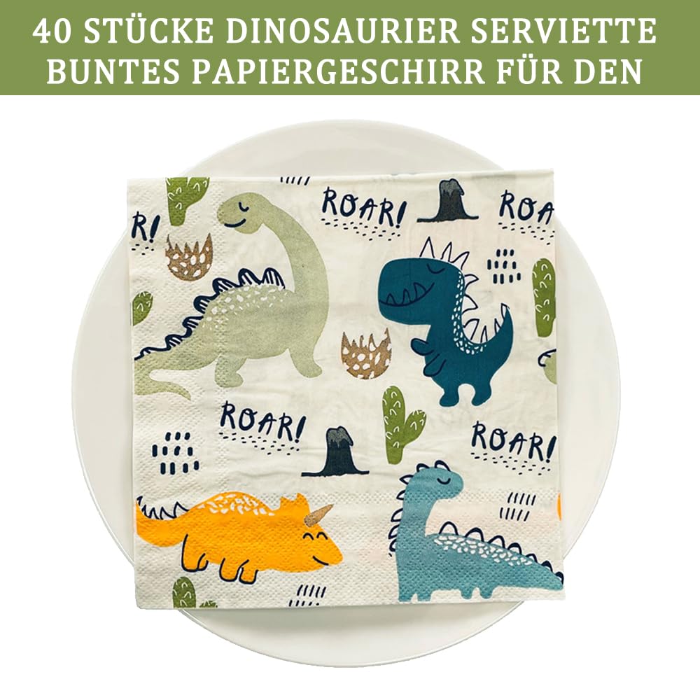 GROVBLE 40 tovaglioli a forma di dinosauro, decorazione da tavolo per bambini, motivo dinosauro, per feste di compleanno e compleanno, 33 x 33 cm