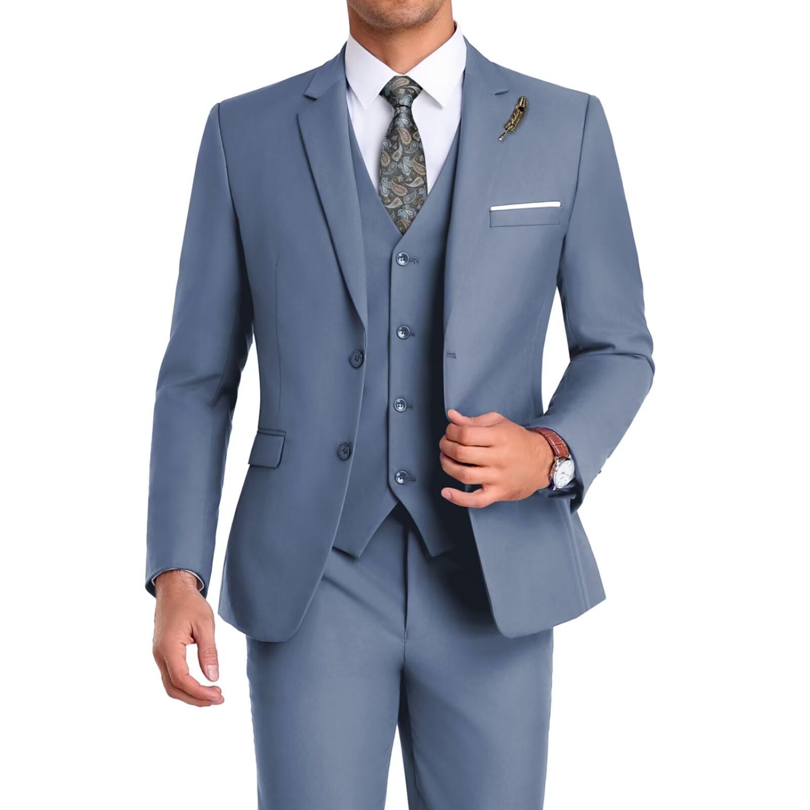 Men Suit 3 Pieces Slim Fit Jacket Vest Pant with Tie