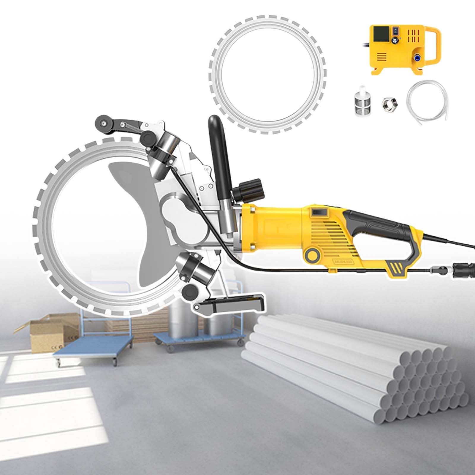Roscadora De Muros De Anillo De 400 Mm/500 Mm, Sierra EléCtrica Profesional para Ladrillos, con Bomba De Agua, SupresióN De Polvo con AlimentacióN De Agua AutomáTica, para Obras,AC8500