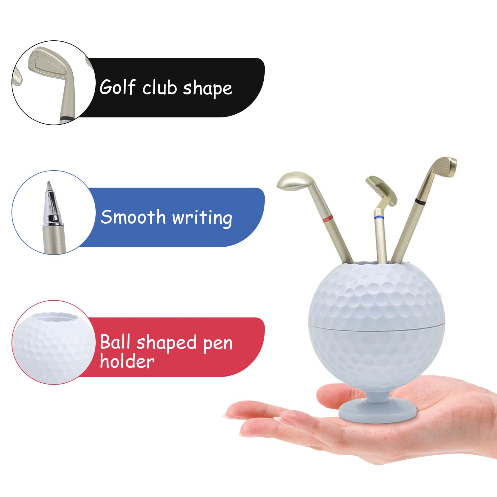 Portapenne da Golf Set 3 Penne a Sfera Decorativo per Ufficio Casa Auto Regalo Uomini