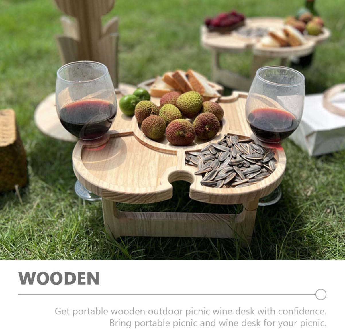 BESPORTBLE Outdoor Portable Folding Wine Desk -Shaped Picnic Table for Beach Park Camping Gatherings Lightweight Wooden Design for for Wine and Outdoor Events