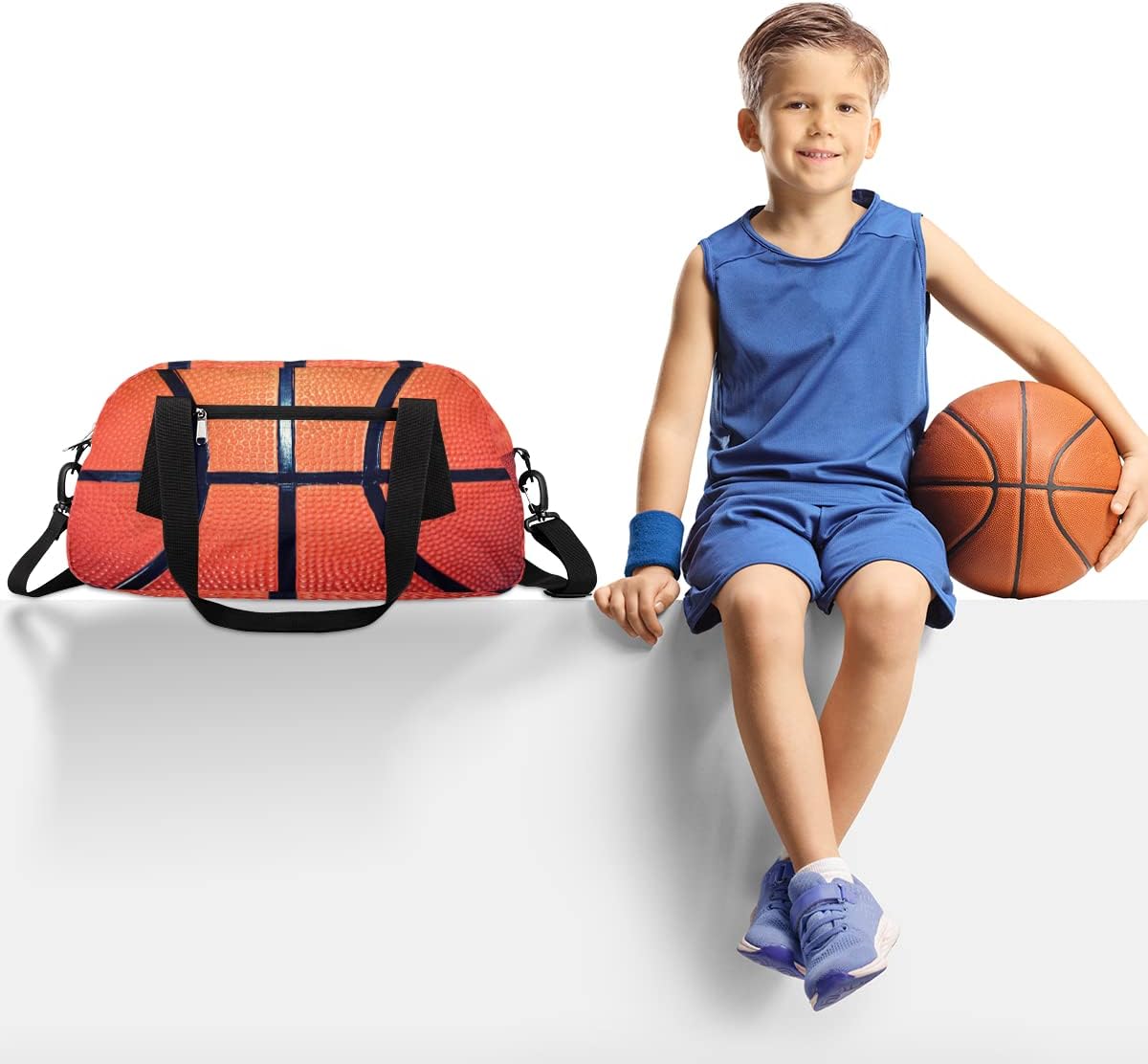 Sport Ball Basketball Kids Duffel Bag,Basketball Theme Sport Gym Bag for Boys Girls Teen,Weekender Overnight Tote Bag Carry On Travel Duffel Bag for School Gymnastic Ballet