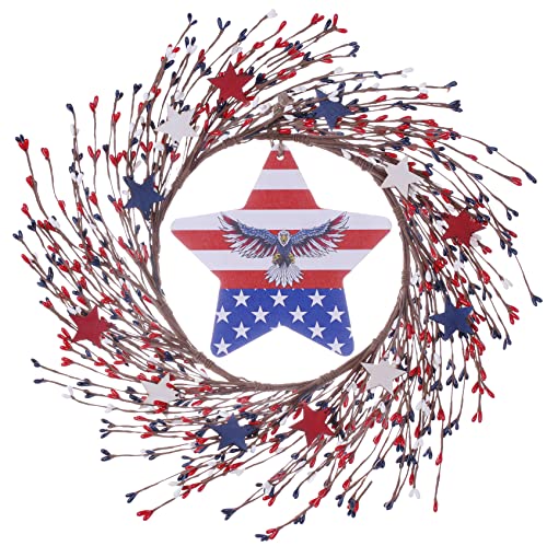 Yawwind 4Th Of July Patriotic Wreaths For Front Door, 15Inch Handmade Red White And Blue Berries Wreath, Memorial Day Independence Day Wreath For Front Door Patriotic Wreath Decorations #TOP4