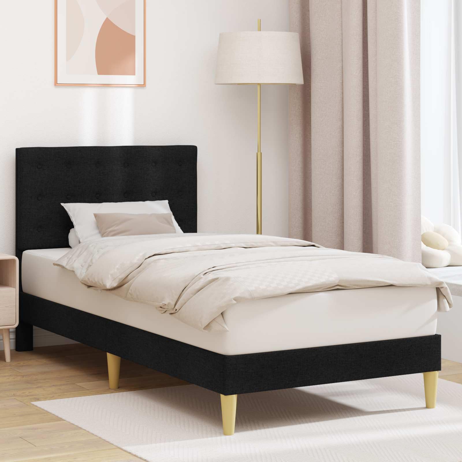Tkaninowy z zagłówkiem ze sklejki minimalistyczny Czarny 90 x 200 cm
