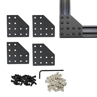 Iverntech 4 Sets 2040 Aluminum Extrusion Joint Plate Connector Corner Bracket Hardware L Shape 12 Hole for T V 6mm Slot with 48 pcs M5 T Nuts + 48 pcs M5 Screws + 1Pcs Wrench Black