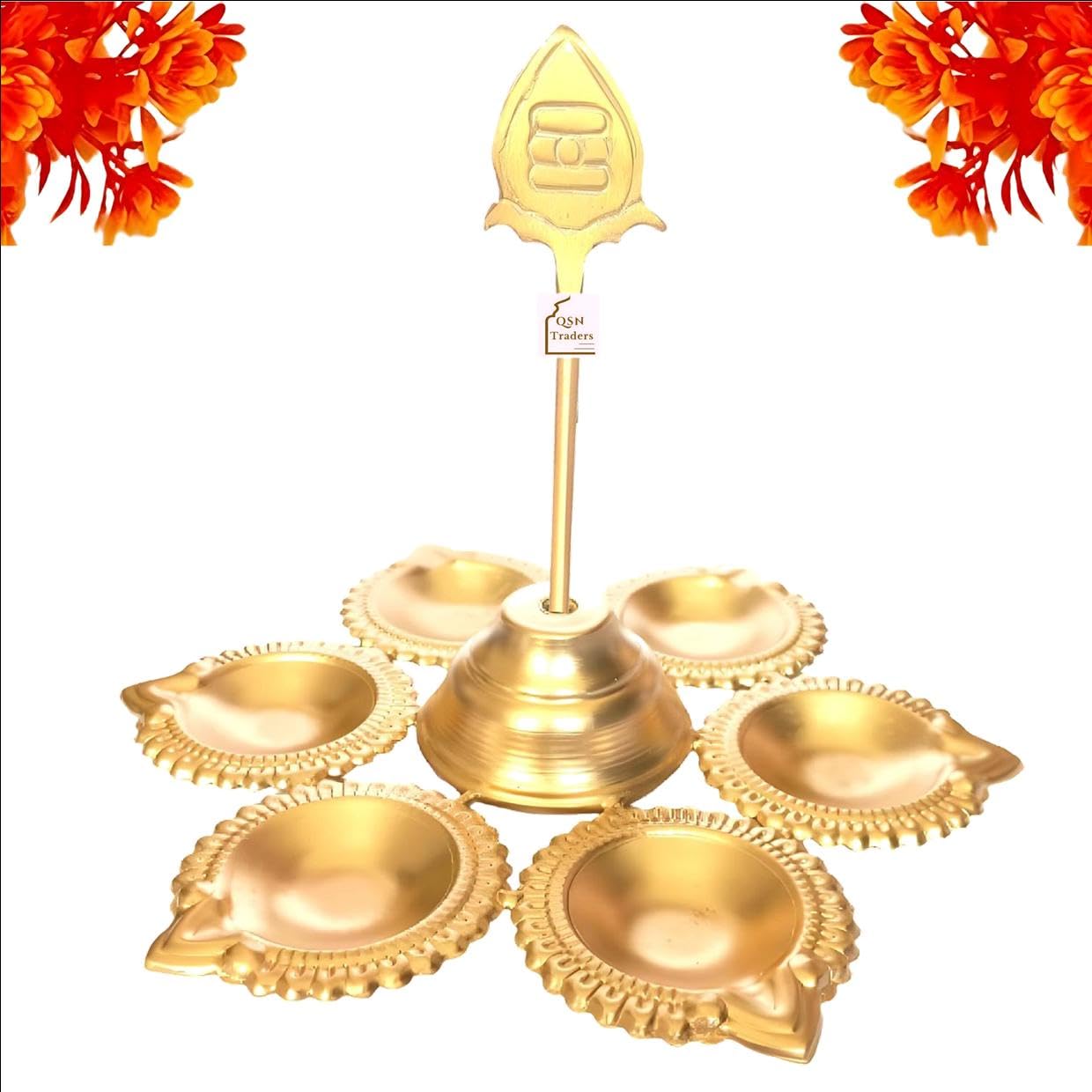 Urli Diya with Lord Murugan Bhala (21 x 18 CM) - Urli with 6 Diyas - Deep - Pooja Item for Diwali, Navratri, Home Decoration.-image-5