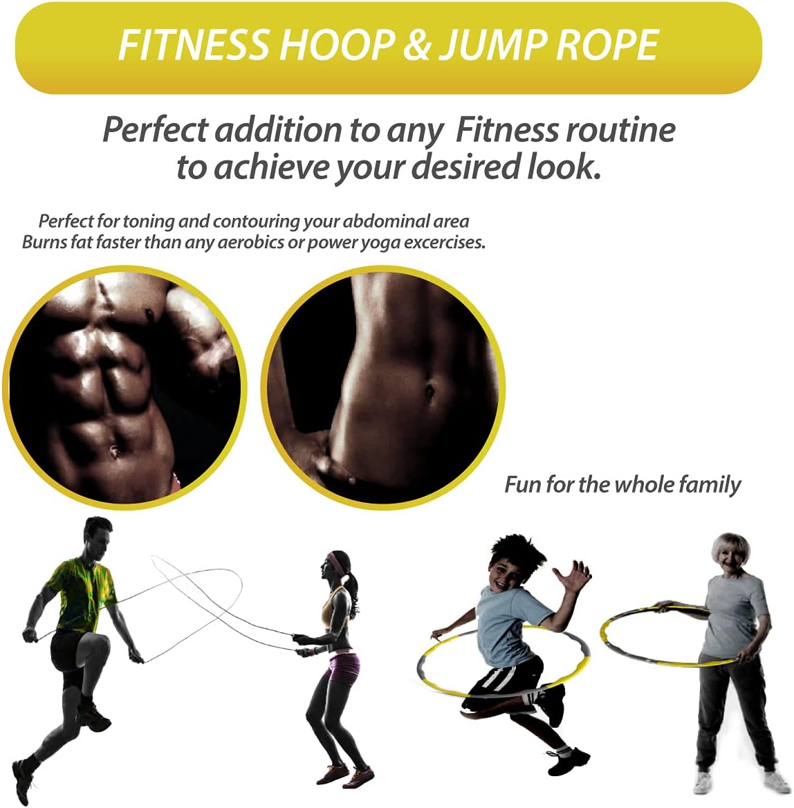 All-Star Fitness, Fitness Hula Hoop + Adjustable skipping rope, Suitable for Aduls + Children, 8 Detachable Sections, Weighted Hoop 1.2kg, Exercise Hoop, Great for full body workout!