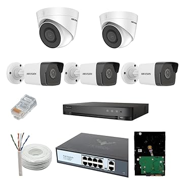 HIKVISION 2MP IP CCTV Camera Full Set, 2 Dome, 3 Bullet, 8CH NVR , 2 TB HDD, 100m CAT6 Cable ,8 Channel POE with 2 (Up-Link) 10 RJ45 ,Compatible for J.K.Vision POE