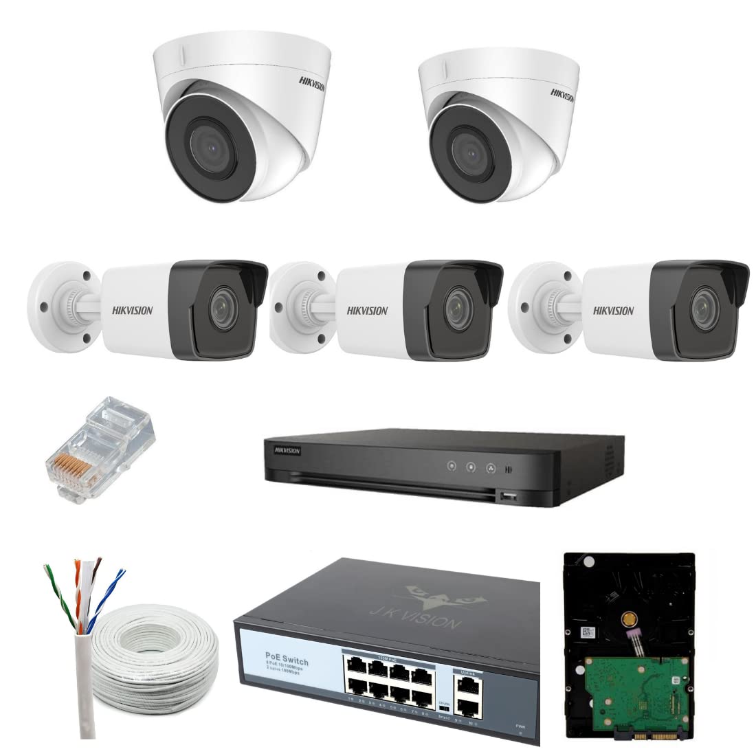 HIKVISION 2MP IP CCTV Camera Full Set, 2 Dome, 3 Bullet, 8CH NVR, 2 TB HDD, 100m CAT6 Cable,8 Channel POE with 2 (Up-Link) 10 RJ45, Bundled with J.K.Vision POE (B09TXRLR68) Amazon Price History, Amazon Price Tracker