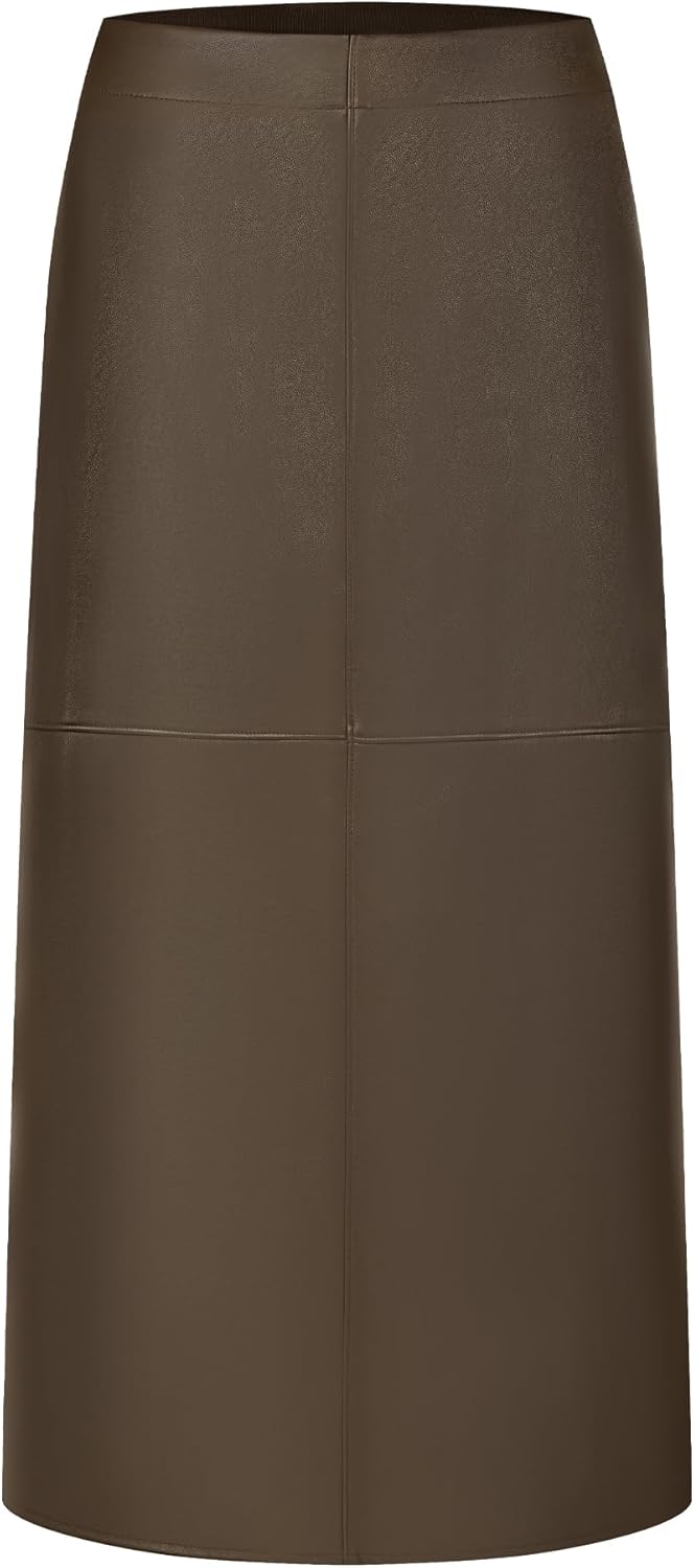 Women's Faux Leather Skirt PU High Waist Business Casual Knee Length Skirts