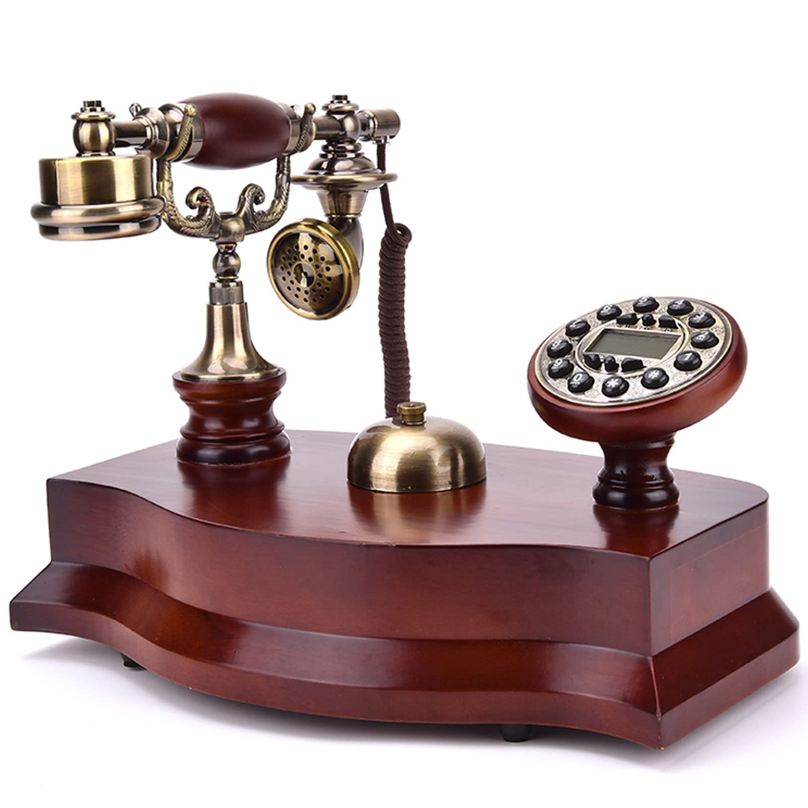 Telefon w stylu retro, telefon przewodowy, telefon bezprzewodowy, stacjonarny, antyczny dom, biuro, hotel, drewno, metal, dla osób starszych, dzwoniących, bezprzewodowy telefon stacjonarny