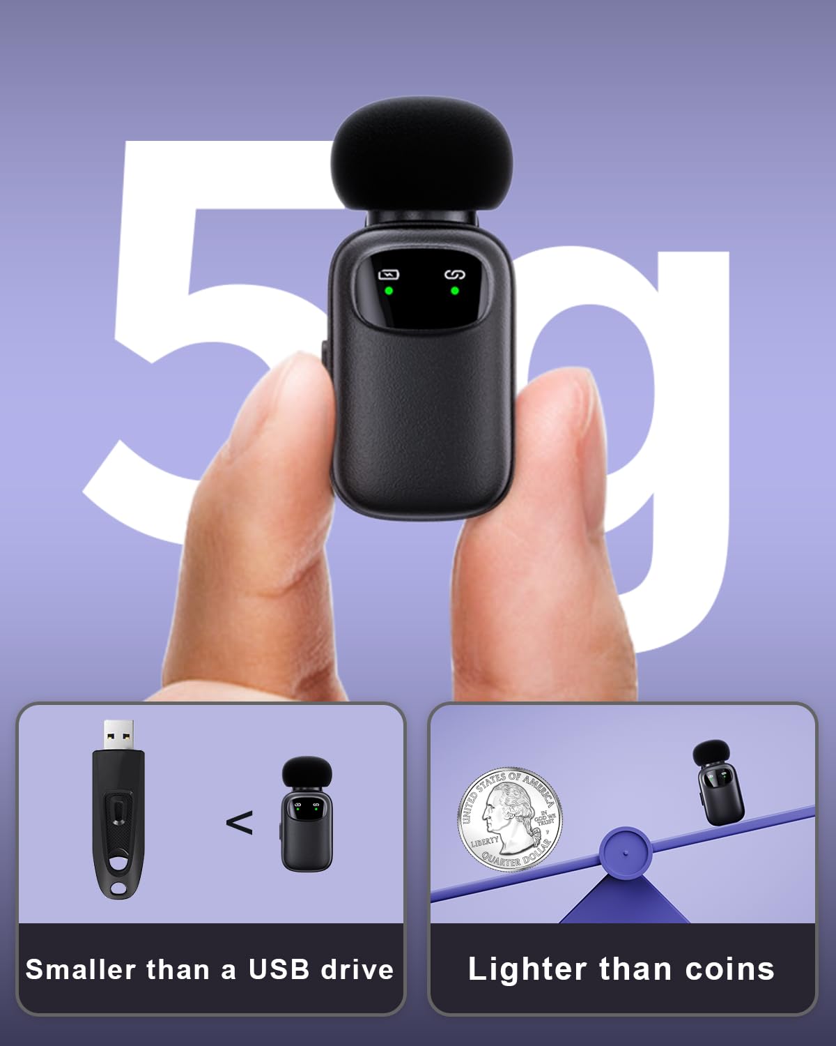 Microfono lavalier wireless per iPhone/fotocamera/laptop con custodia di ricarica, riduzione del rumore di terzo livello, durata della batteria 30H, microfono da bavero wireless per