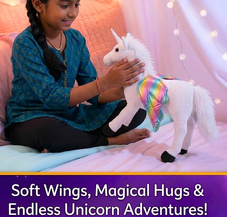 Image of Tickles Magical Unicorn with Rainbow Wings Soft Stuffed Plush Animal Toy for Kids Boys & Girls Birthday Gift (Size: 53 cm, Color: White)