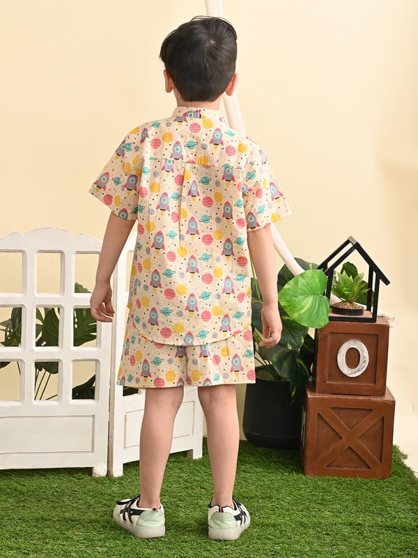 Image of superminis Baby Boys Cotton Printed Shirt and Nikkar /Shorts Coordinated Set