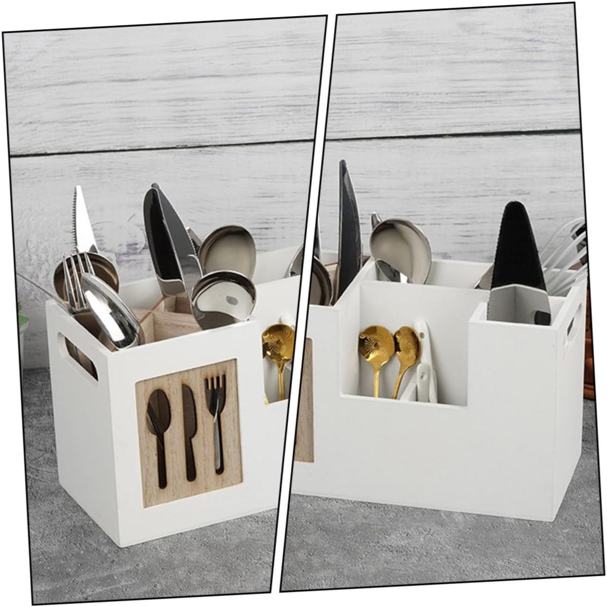 Wood Utensil Holder Kitchen Cutlery Storage Organizer Uncovered Wooden Rack for Dining Table Spoon and Chopsticks Storage for Home Kitchen Organization