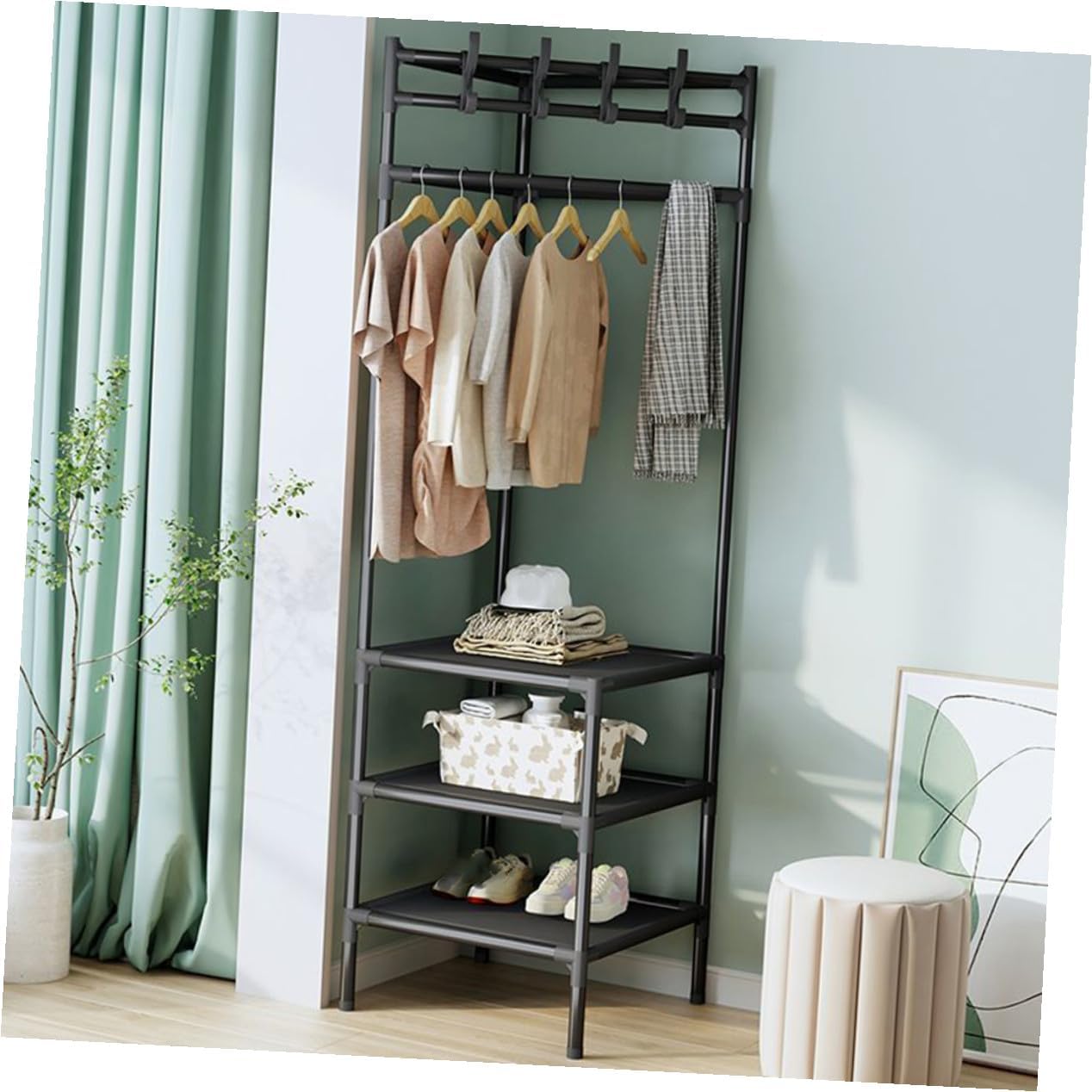 Uonlytech Metal Corner Clothes Rack for Bedroom with Tiered Design Sturdy Garment Stand for Coats Hats Scarves and Heavy Winter Clothes Stylish Coat Rack for Hallway and Entryway