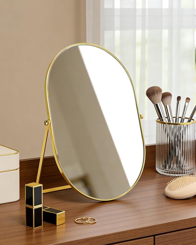 Espejo de Maquillaje Ovalado Ajustable QEEYON Dorado miniatura 2