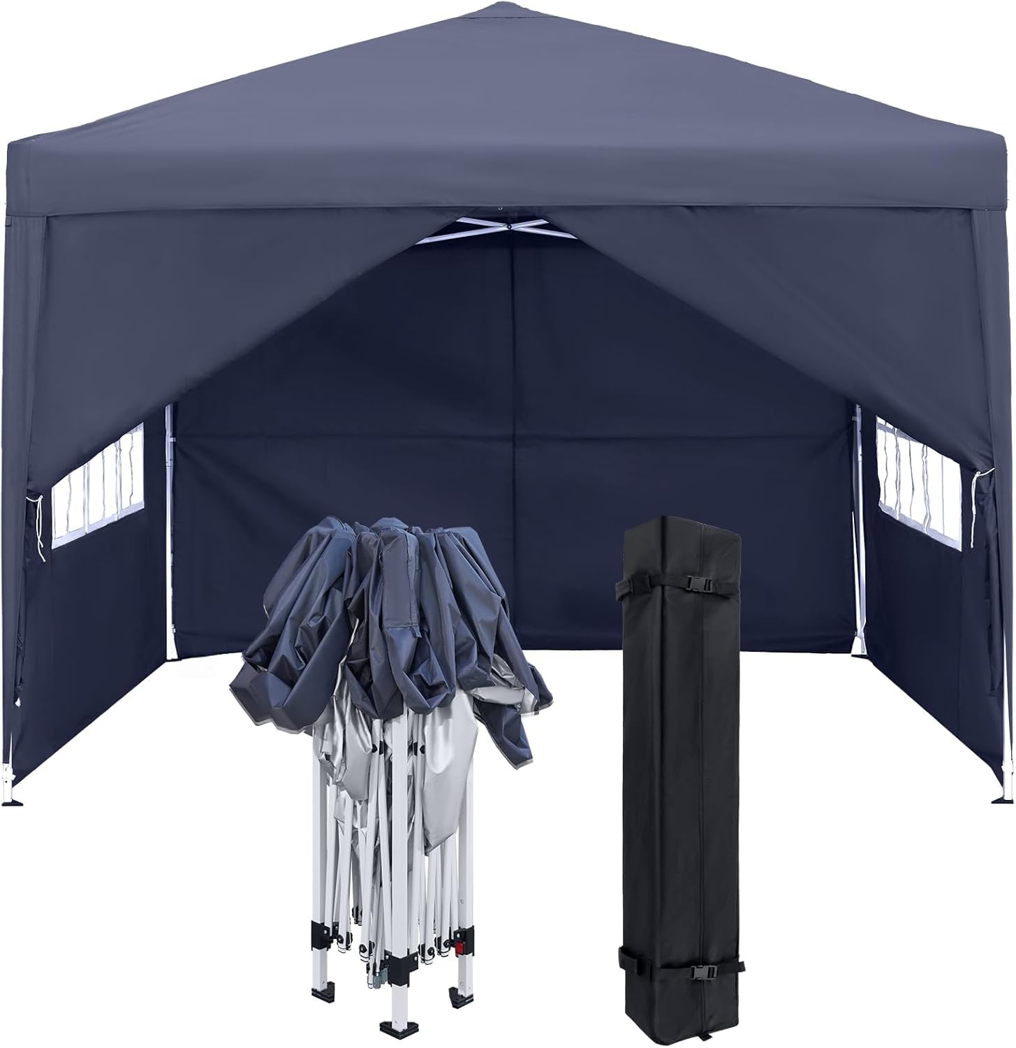 FIVMEN Pavillon 2,5x2,5m Faltpavillon mit Seitenteilen und Fenstern und Tragetasche Faltzelt Polyester UV Schutz Faltbar Partyzelt Wasserdicht Windschutz Gartenpavillon Zelt, Type C (Anthrazit)