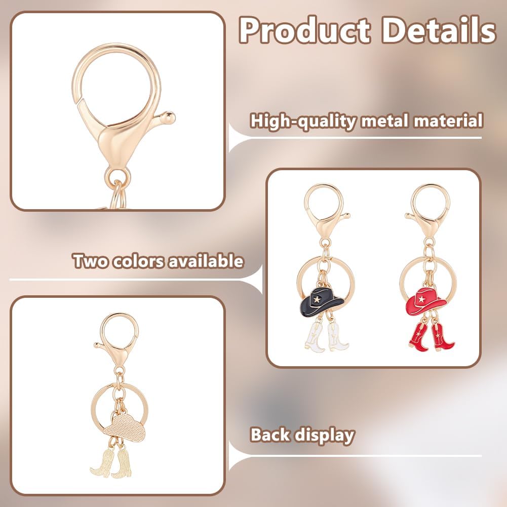 PLIGREAT 4 Pcs Hat Boot Charm Keychain 2 Colors Western Cowboy Key Chain Alloy Western Cowgirl Bag Charm for Women Car Keys Purse Bag Backpack Decor Accessories Westerns Enthusiasts Gifts image 3