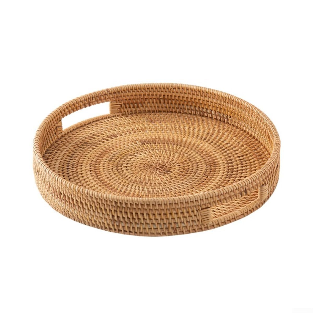 Élégant plateau de service en rotin pour la maison et la cuisine, idéal pour servir des collations, des boissons et des fruits (35 cm)