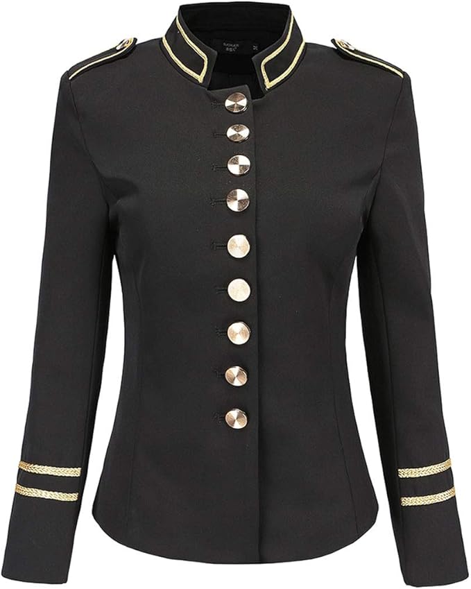 Amazon Cnstone ナポレオンジャケット ゴールド釦 シングル 飾り 肩章 軍服風 コート レディース ジャケット テーラード ブレザー ショート 長袖 黒 スチーム 礼服 ステージ衣装 コート ジャケット 通販