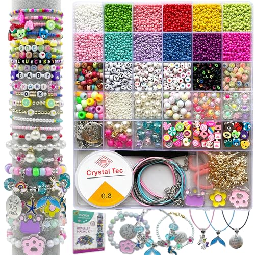 PHODDR 4300pcs Beads Bracelet Making Kit ?Beads for Jewelry Making Kit Supplies, Friendship Bracelet kit? Birthday Christmas Gifts for Girls Ages 5 6 7 8 9 10 11 12 Years Old
