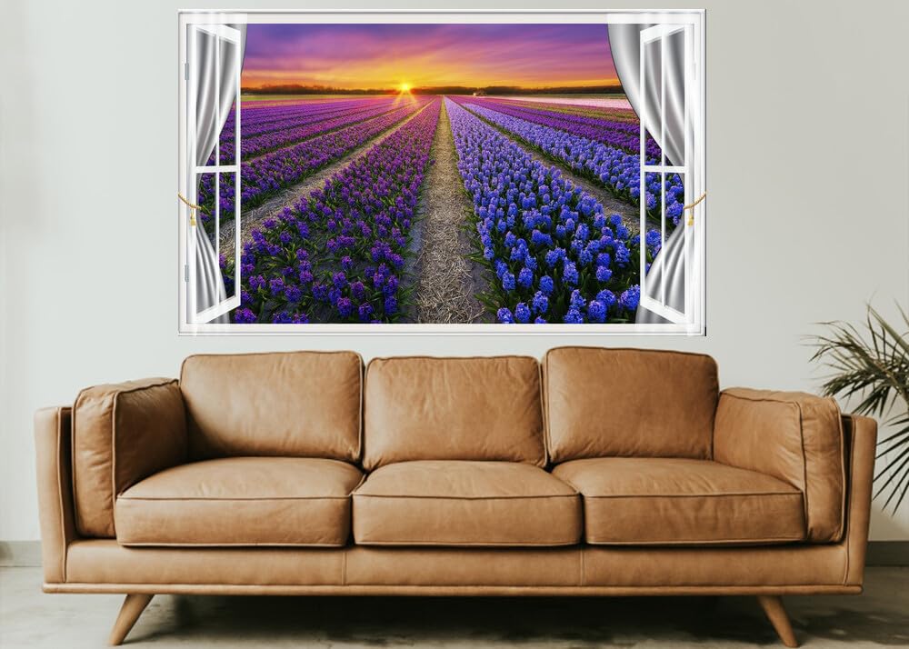 JVERF - JZZE28798 Spring Fields Sunrises| Self-Adhesive Open Window Wall Sticker