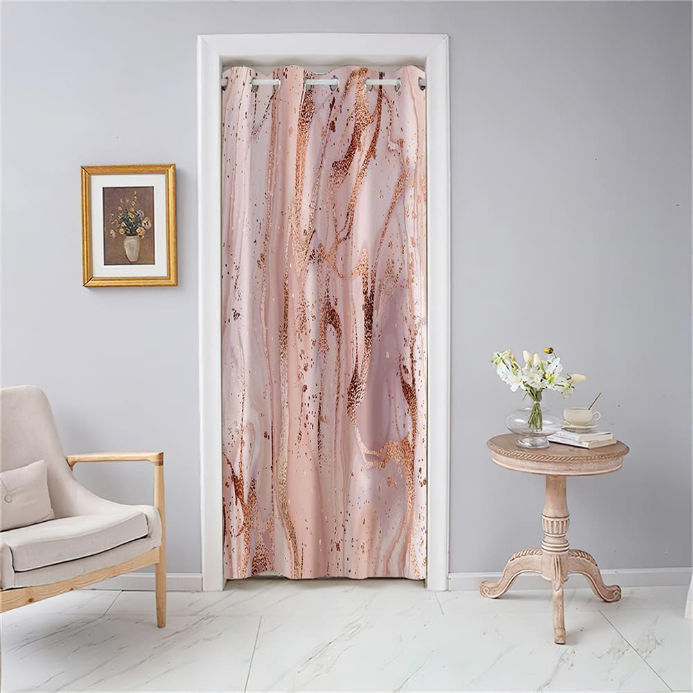 Odot Door Curtain Blackout Stylish Colorful Marble Single Curtain with Eyelet for Doorway Window, Insulation Partition Curtain for Closet Bedroom Home Decorative, 1 PANEL (Pink Gold 1,51x78.7)