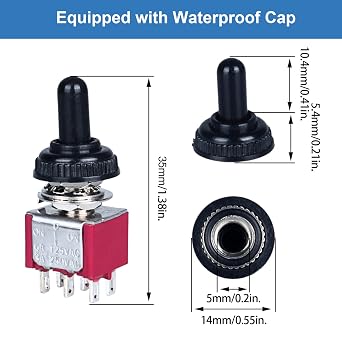 5pcs Mini Momentary Toggle Switch 6 Pins 3 Positions DPDT (On)-Off-(On) Miniature Toggle Switch AC 5A/125V with Waterproof Cap Bakelite Red Shell for Car Boat Industrial