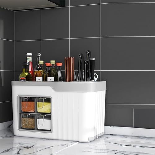 Miniatura 10 de Caja multifuncional para condimentos de cocina, tarro de cepillo de cocina, caja de almacenamiento de cuchara, organizador de cocina 4 en 1 con