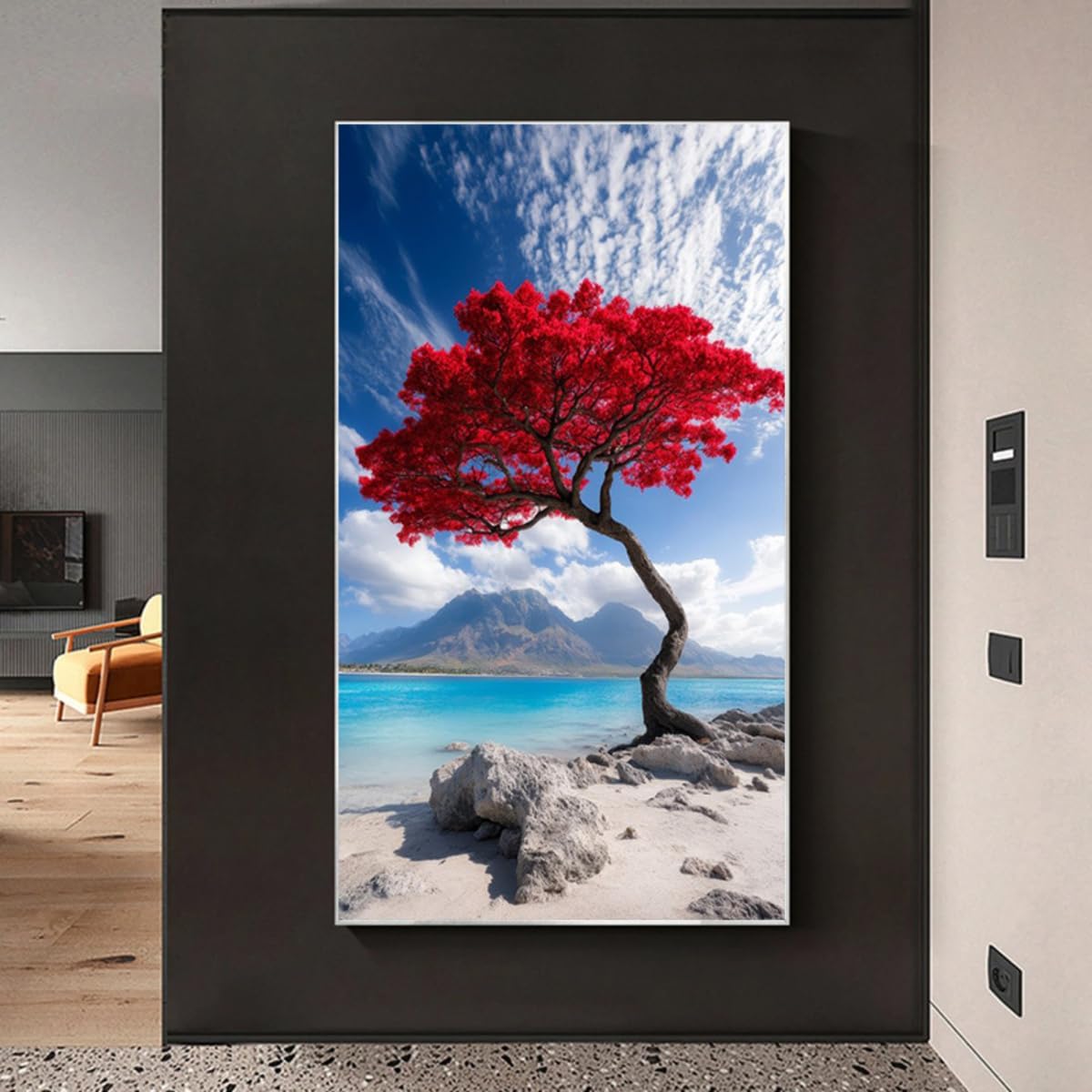 EPLKJHRTU Coastal Mountain Landscape Pictures Wall Decor, Extra Large Vertical Wall Art for Living Room, Modern Aesthetic Wall Art(65x125cm/Internal Frame)