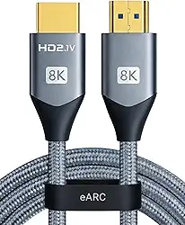 Cabo HDMI 2.1 8K 2m Ultra Rápido 48Gbps | HDR10 eARC VRR | Compatível com TV 8K, 4K, PS5, Xbox, Monitor Gamer, Projetor, PC | Conector Banhado a Ouro e Cabo Reforçado - PREMIUM