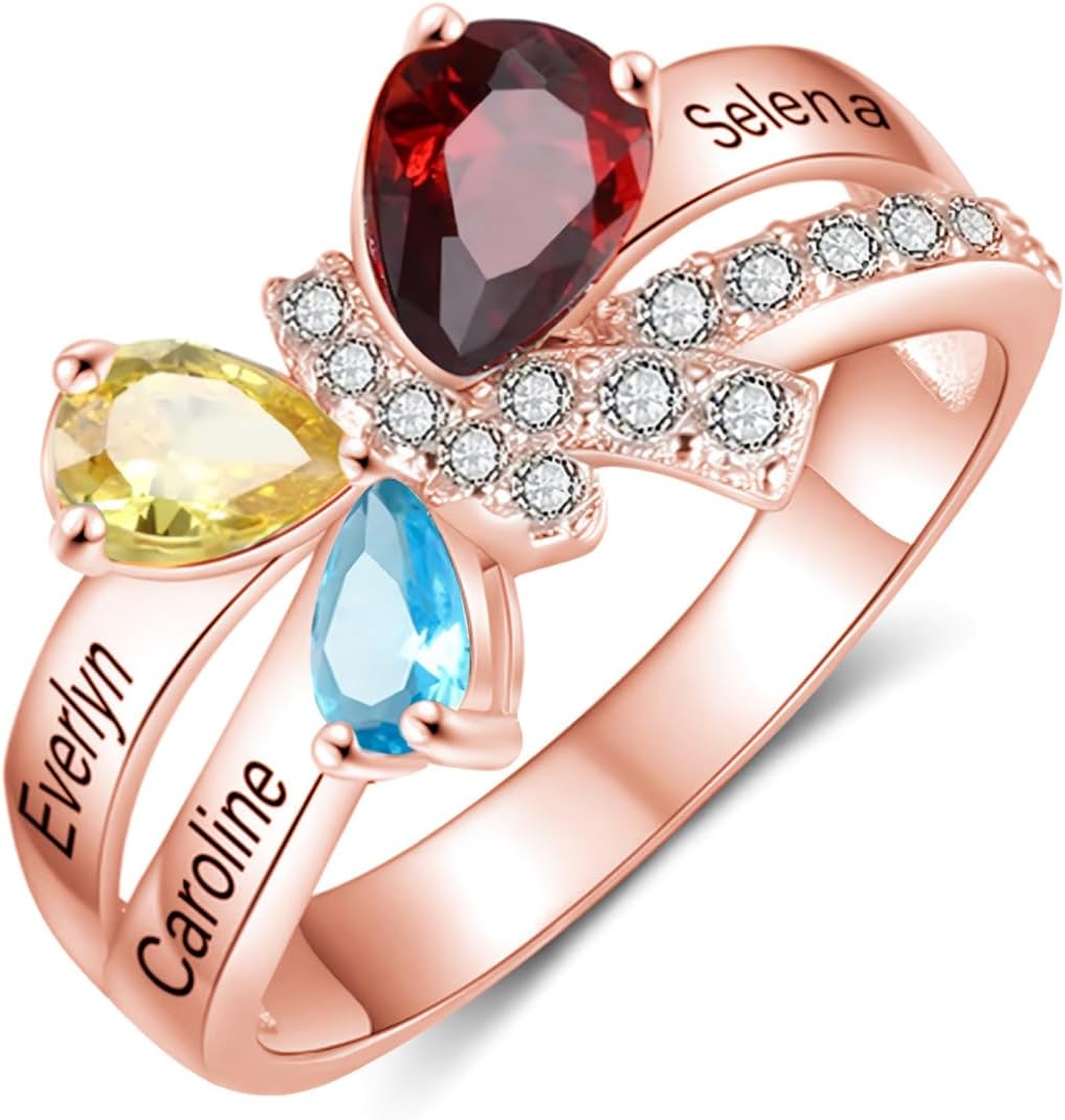 YDD 10K 14K 18K Solid Gold Birthstone Rings for Women Personalized Mothers Rings with 2-6 Birthstone Ring Engagement Anniversary Promise Ring Mother Daughter Ring