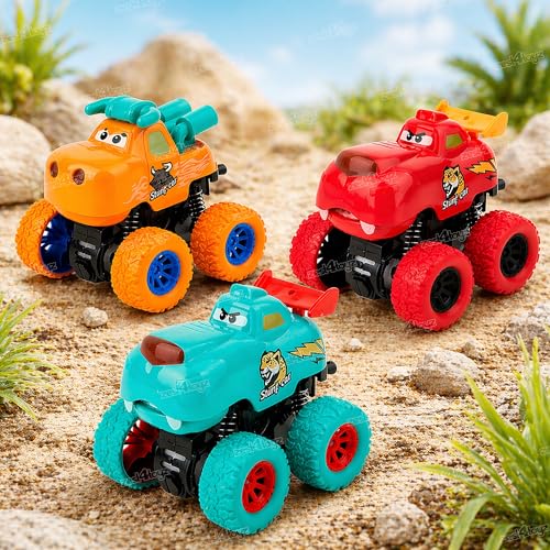 Image of Zest 4 Toyz Monster Truck 4WD Friction Powered Toy | 360 Stunt Car | Pullback Action Durable High-Density Alloy Plastic | Educational Gift Toys for Boys Girls 3-7 Years - Assorted (Pack of 3)