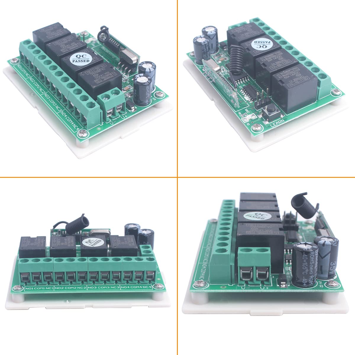 433Mhz 12V 4CH Canal Interrupteur sans fil, Interrupteur de télécommande 12V Ouvre-porte de garage intelligent Commutateur de relais à distance Émetteur Récepteur (1 récepteur + 2 émetteurs)
