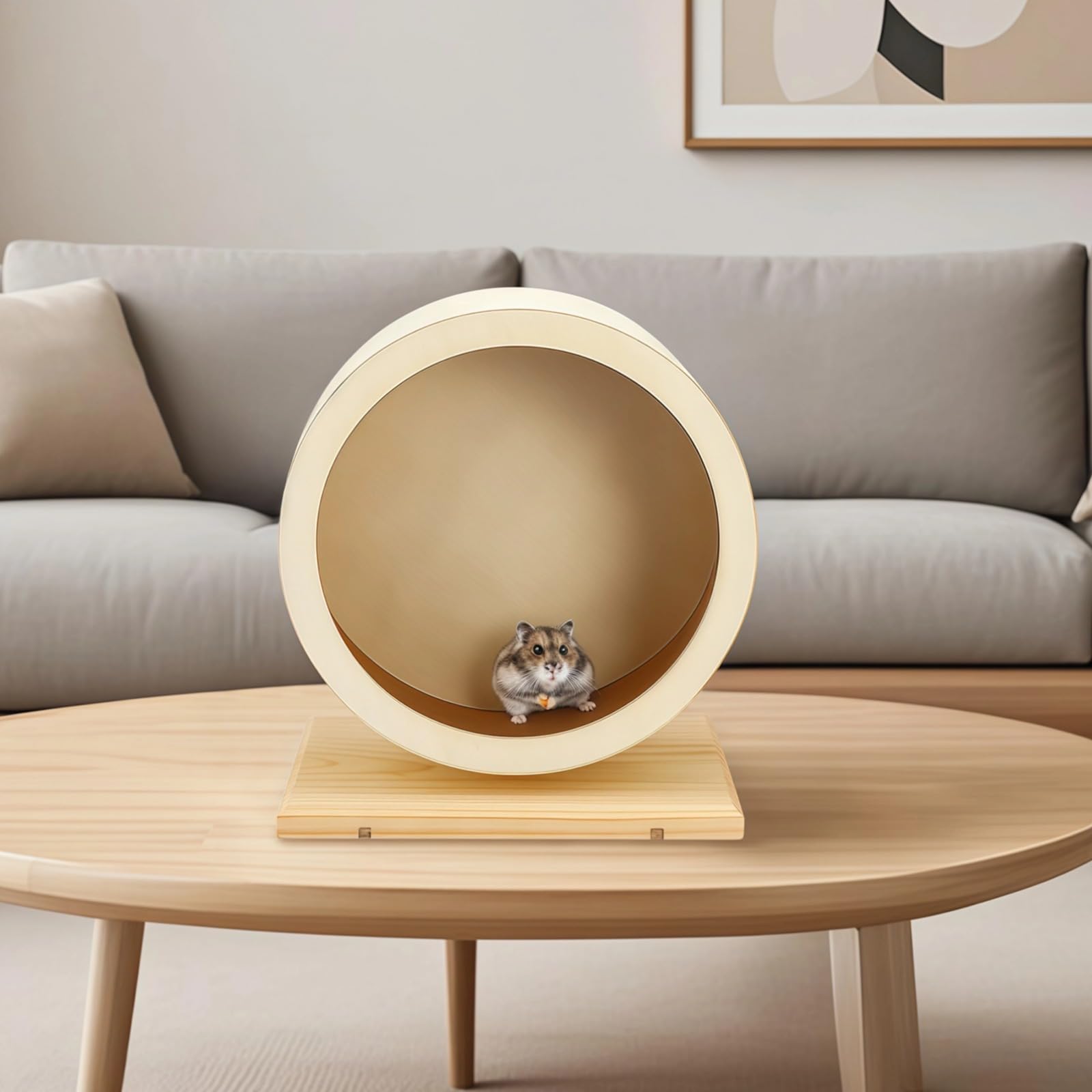 Laufendes Hamsterrad aus Holz für Zwerghamster, 21 cm leises Hamsterlaufrad mit Ständer, ergonomisches Design mit Korkpad für Bewegung und Nagen