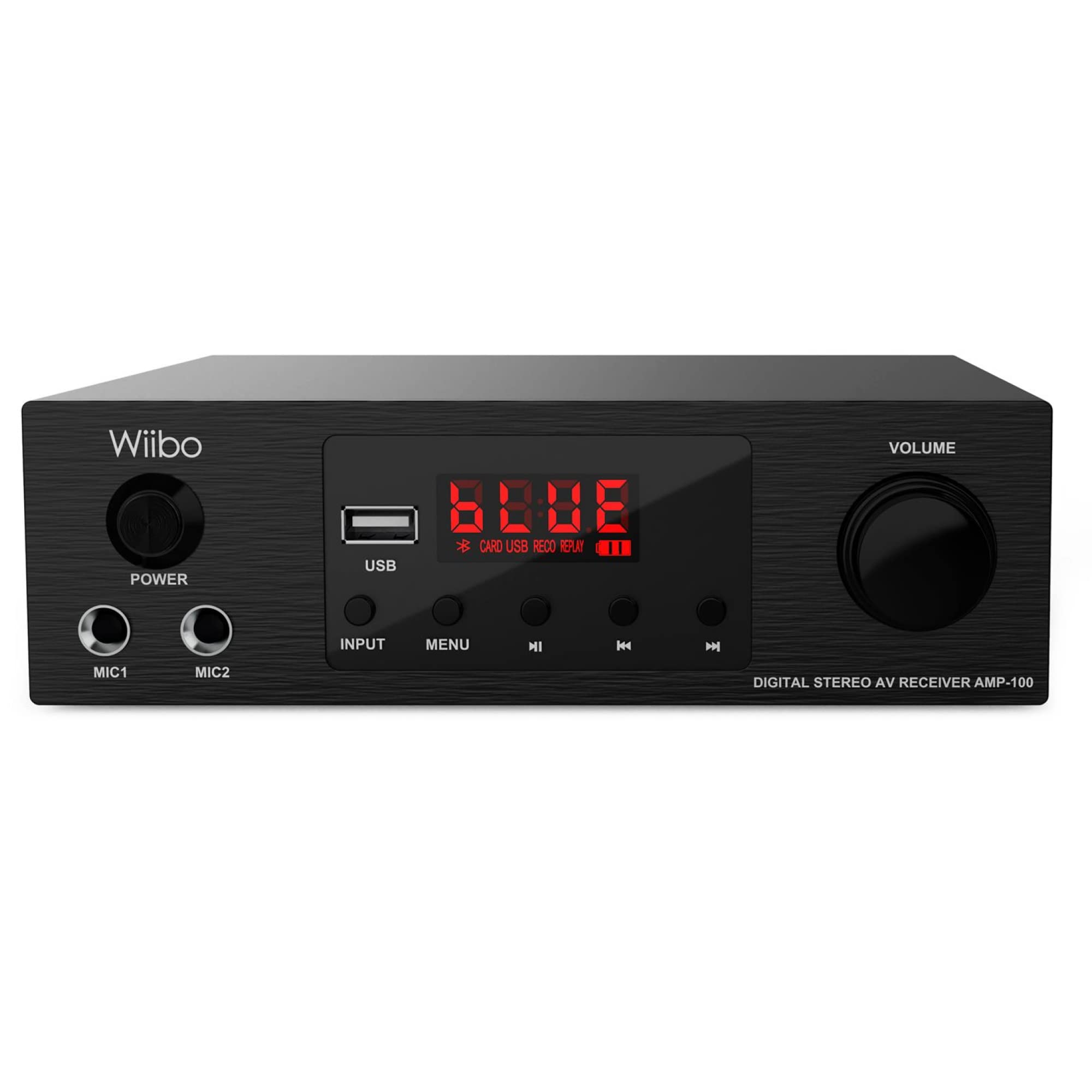 Wiibo AMP-100 - Amplificatore Audio HiFi - Connessione Bluetooth - Risposta Lineare con Potenza 50W + 50W - Ingressi Microfono e USB - Amplificatore HiFi con Lettore MP3 e Radio FM