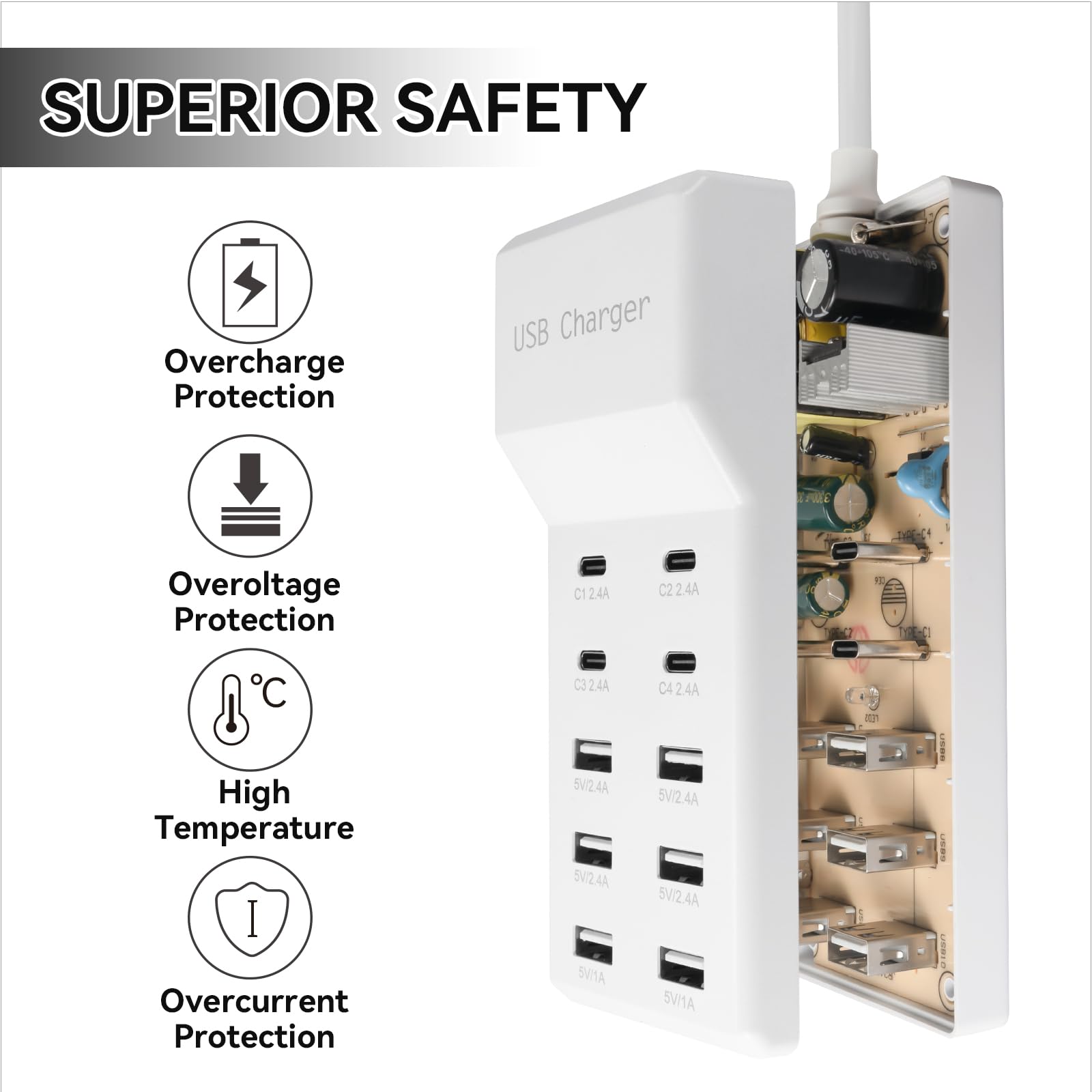 10-Port USB Charging Station - Charge 10 Devices! -3