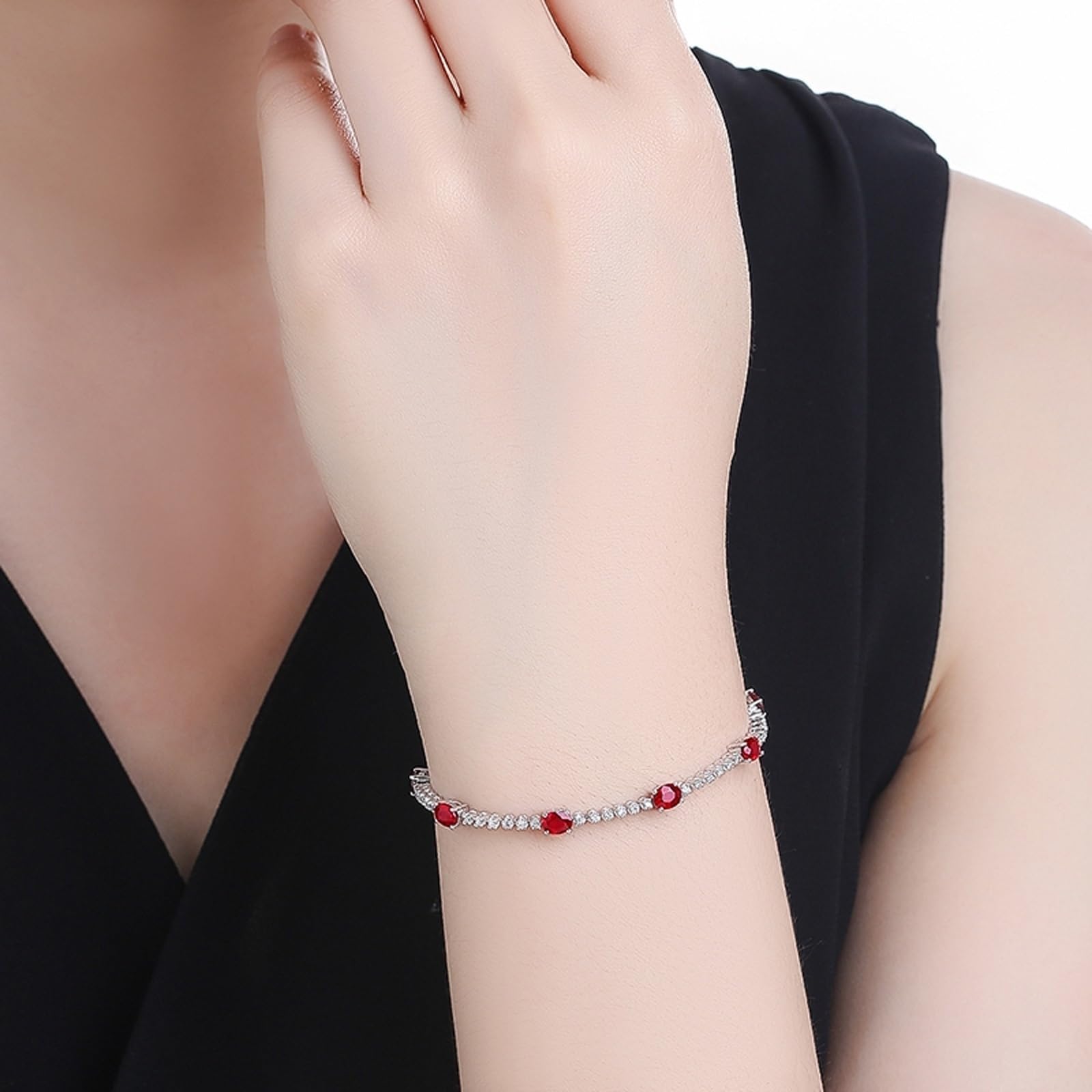Bransoletka damska z białego złota 18k/14k/9K, bransoletka damska z rubinem 3,2 ct i diamentem, długość 16-20 cm