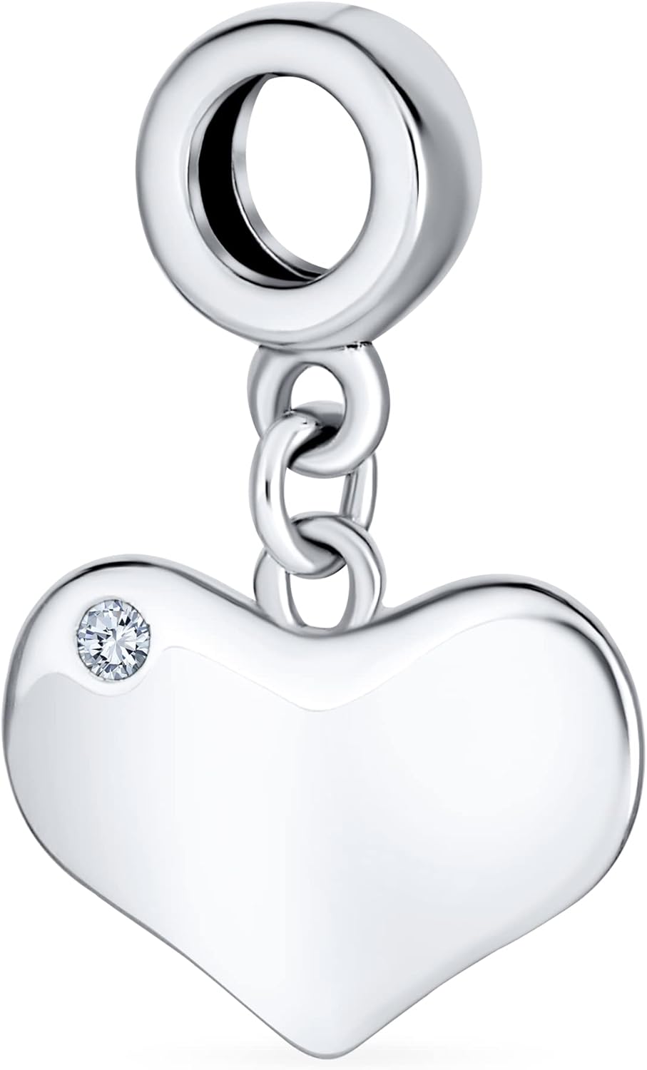 Bling Jewelry Engravable Initial Monogram Crystal Accent Dangle Heart Charm Bead For Women Teen .925 Sterling Silver European Bracelet Simulated Birthstone Colors