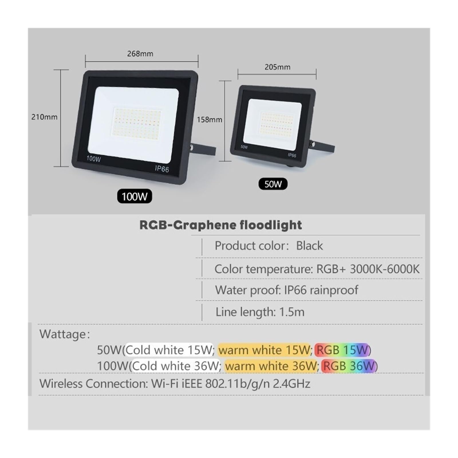 Proiettore per esterni, Faretto RGB Smart APP Controllo vocale CCT 3000-6500K 50W 100W AC for illuminazione esterna for feste in giardino(50W)