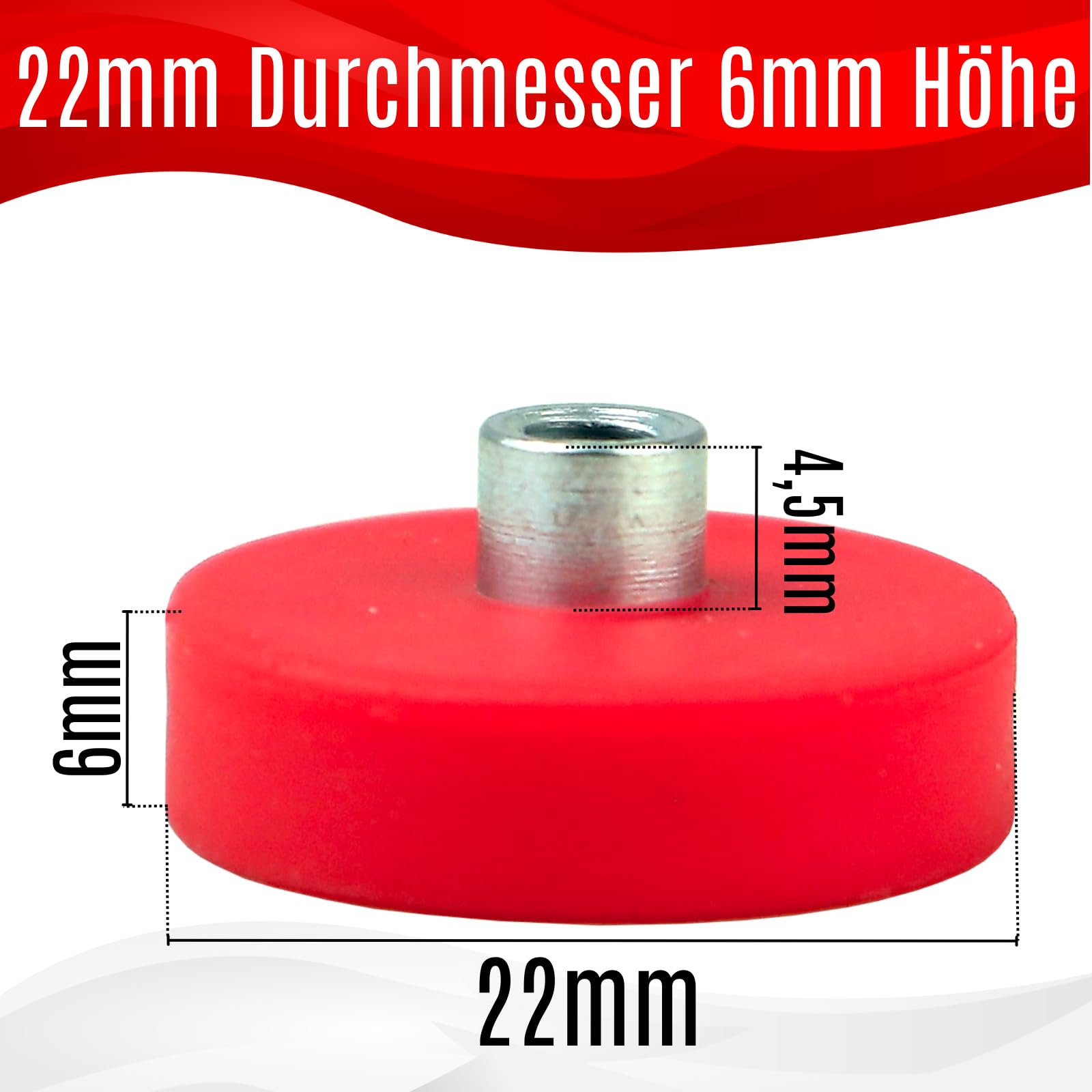 4 Aimants Néodyme Caoutchoutés 22mm Avec Filetage M4 - Force