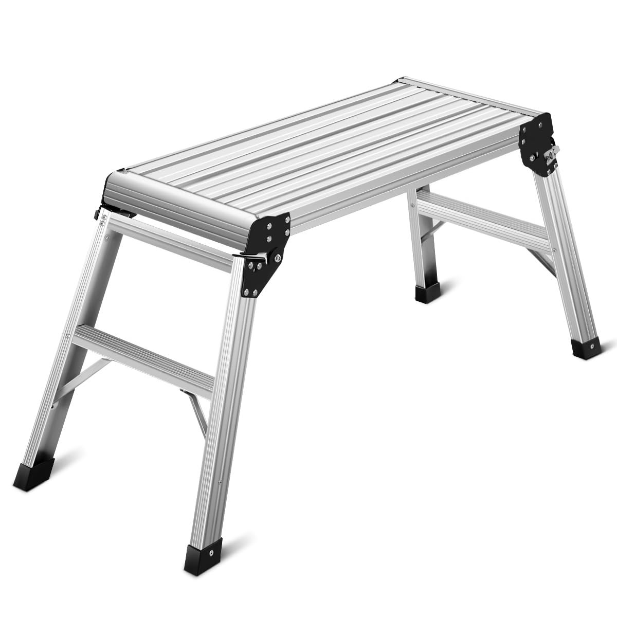 SOARS Piattaforma da Lavoro Pieghevole in Alluminio, Portatile, Portata Fino a 150 KG, Scala Piattaforma con Tappetino Antiscivolo e Serrature di Sicurezza, Scala a Gradini per Casa, Garage