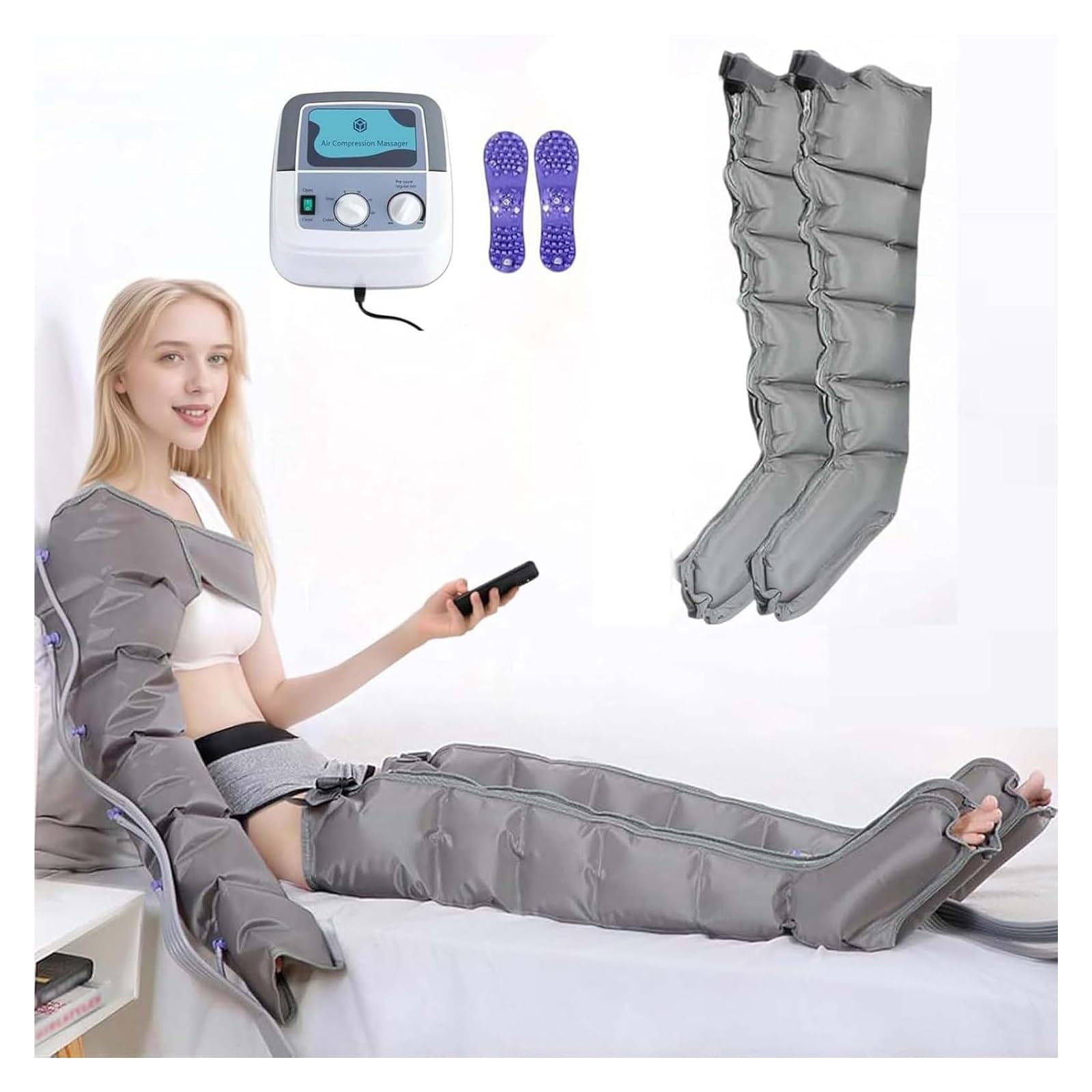 Botas de Compresión para Masaje de Piernas y Brazos - 6 Cámaras de Aire, Drenaje Linfático y Recuperación Muscular con Presión Ajustable, Ideal para Dolor y Circulación