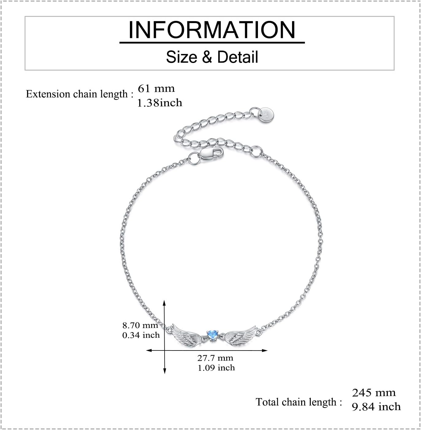 YFN Angel Wings Bracelet Sterling Silver Guardian Angel Wings Heart Bracelets for Women Jewelry Gifts (Wings Bracelet) - Image 4