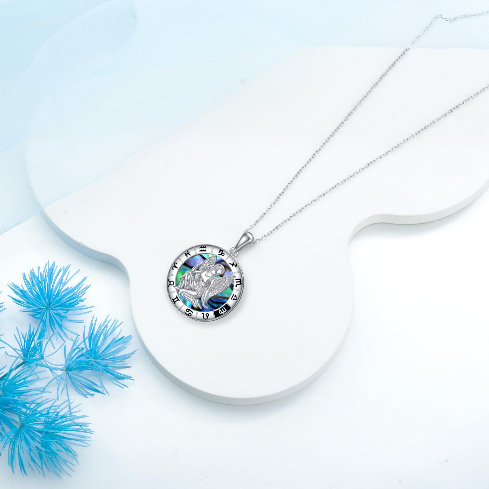 12 collane con segni zodiacali, Collana con ciondolo in conchiglia di abalone con oroscopo in argento sterling 925, Astrologia Costellazione Compleanno Gioielli Regali per Donne Ragazze