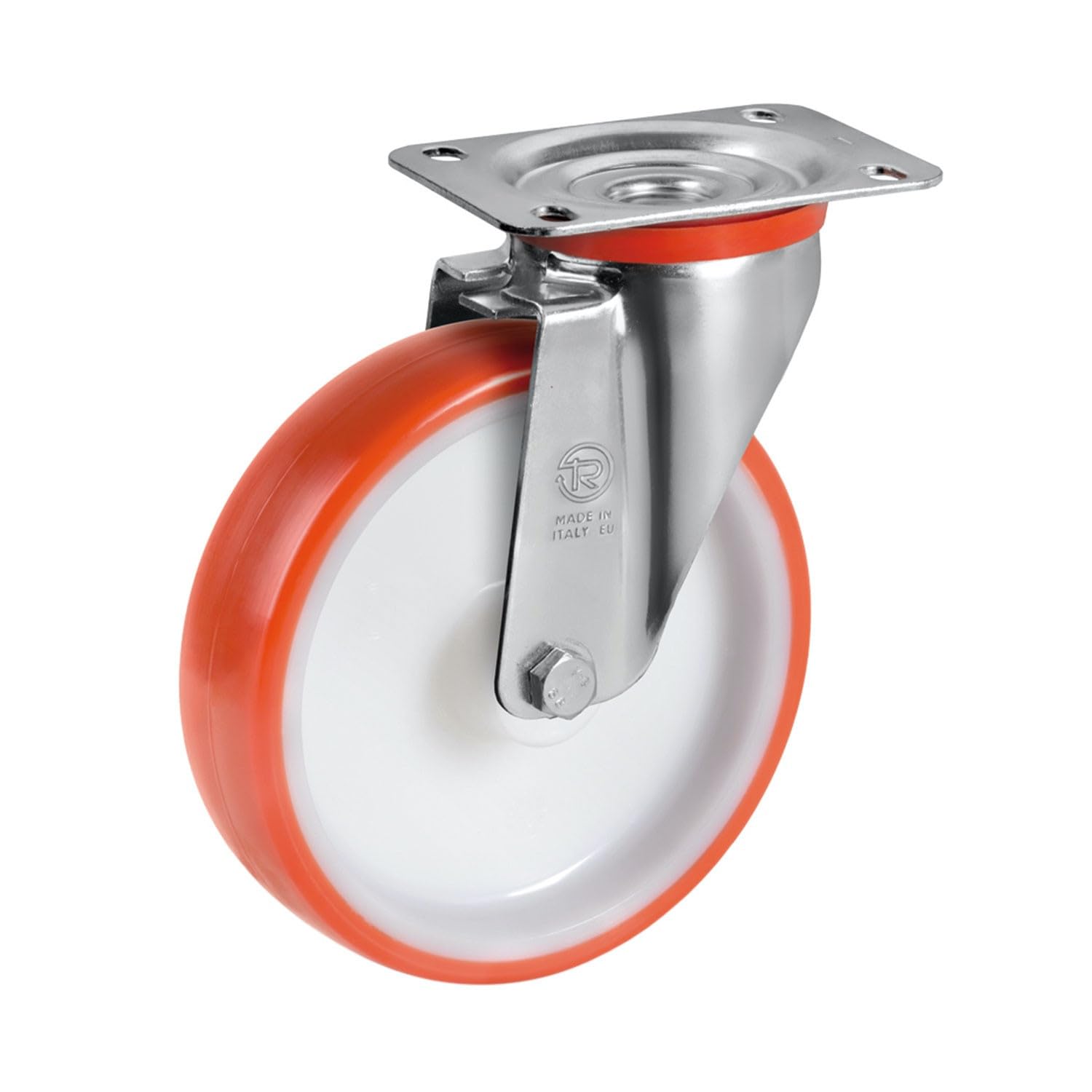 Roulette pivotante 200 mm en polyuréthane rouge haute résistance 300 Kg