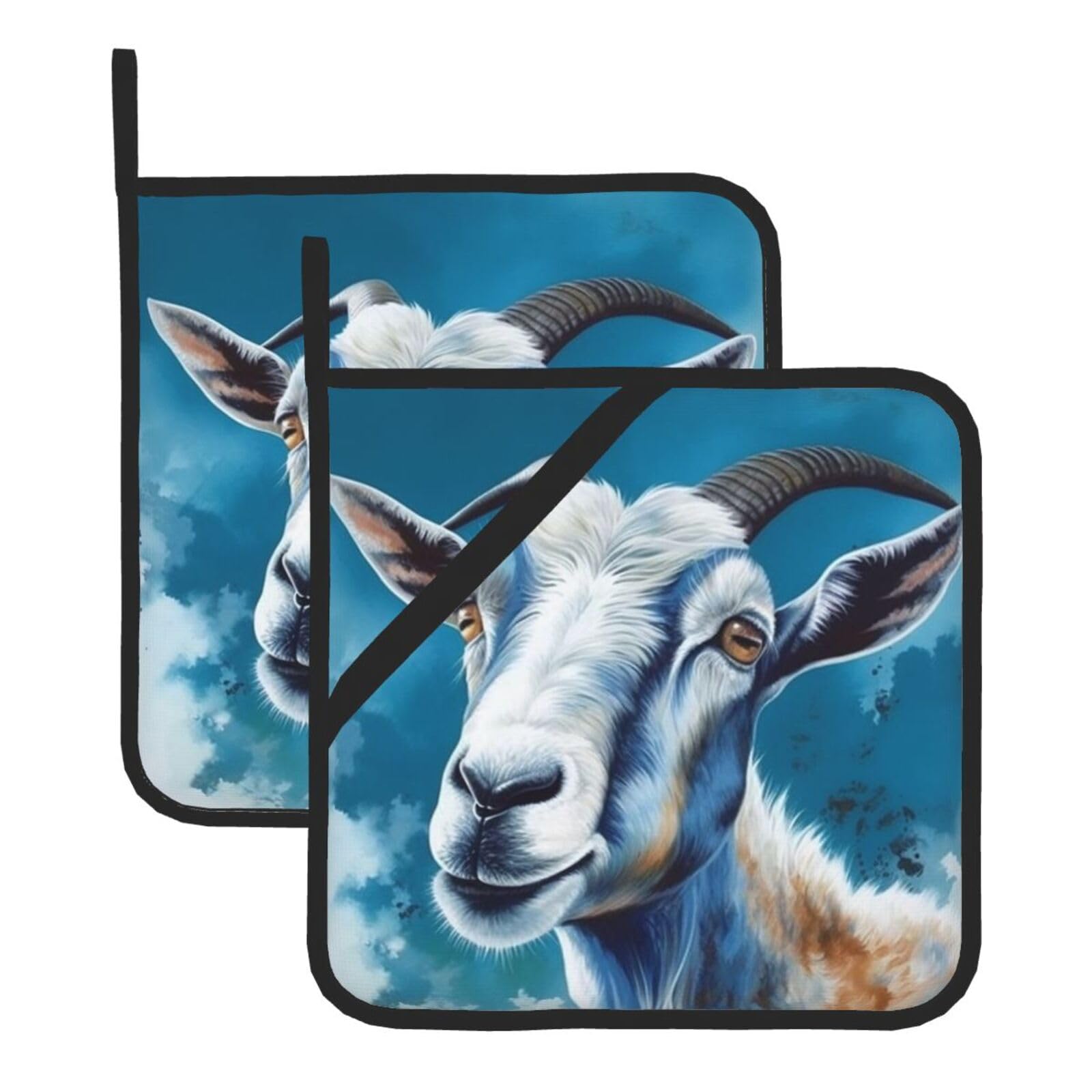 2Pcs Pot Holders for Kitchen Heat Resistant Potholder Blue Goat Print Hot Pads for Countertops Oven Pot Holders for Cooking Baking Kitchen Hot Mat Trivet 8 inch Hot Pad
